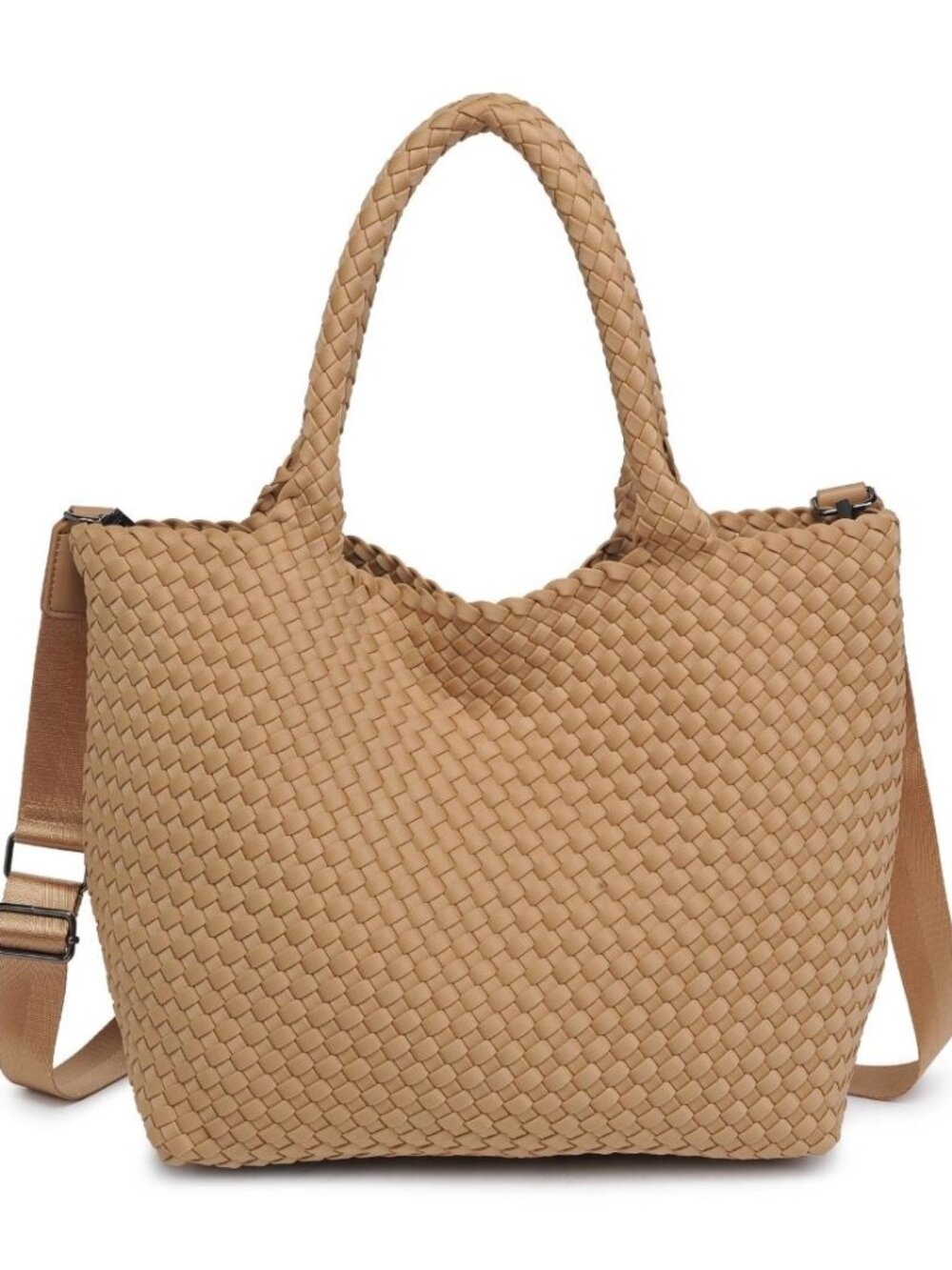 Sol & Selene Sky's The Limit Medium Woven Neoprene Nude Beige Tote Bag NWT - Picture 2 of 8